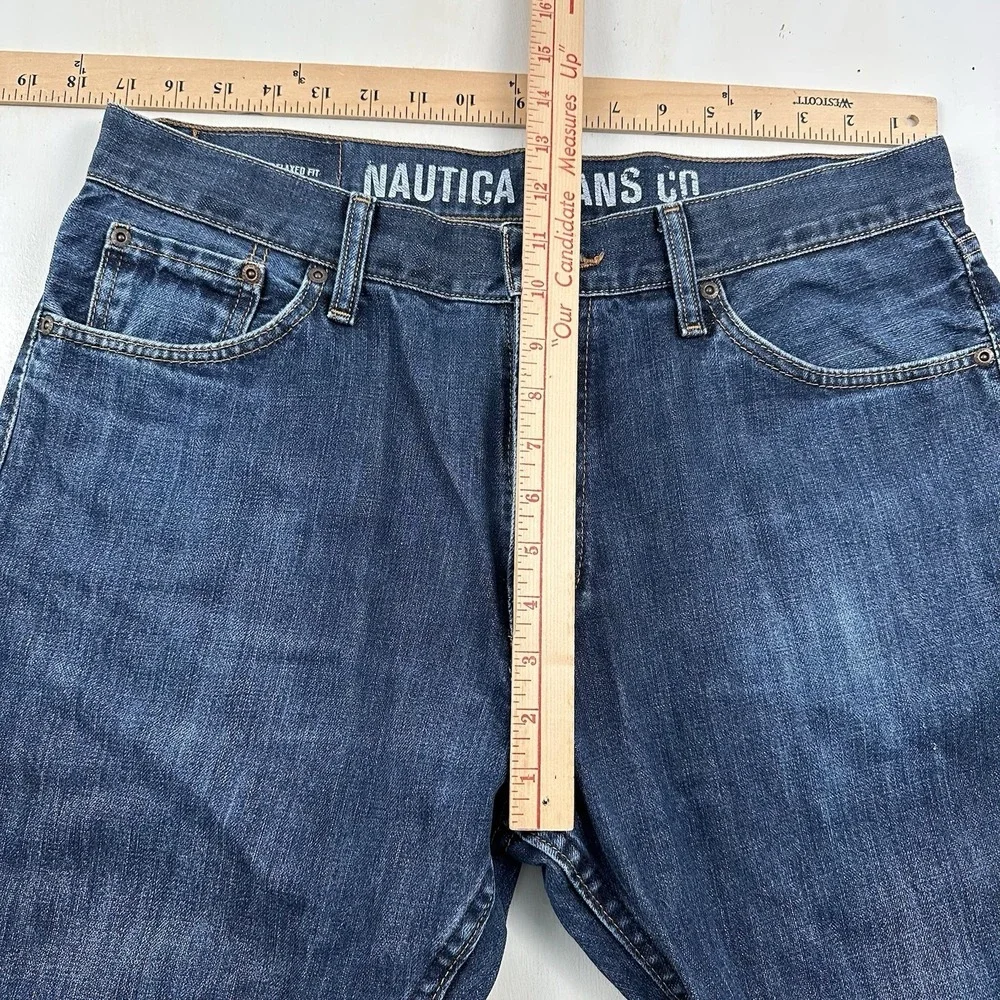 Y2K Nautica Relaxed Fit Jeans Men 34x34 Loose‎ Blue Dark Wash Skater 100% Cotton